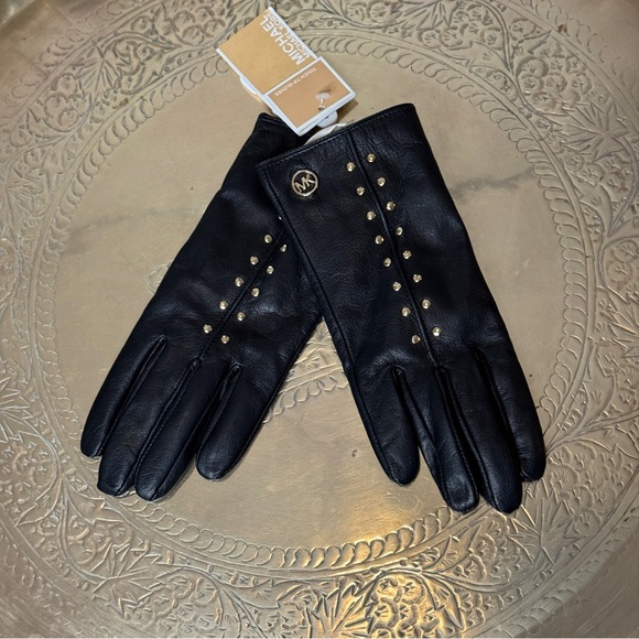 Michael Kors Black Studded Leather Gloves - Picture 2 of 9